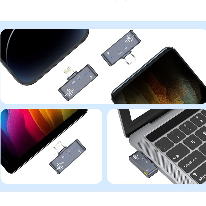 LUUCCO MiniPods-K2 – Ultra-Compact Wireless Microphone System (USB-C with Lightning Adapter, 6g, 100m Range)