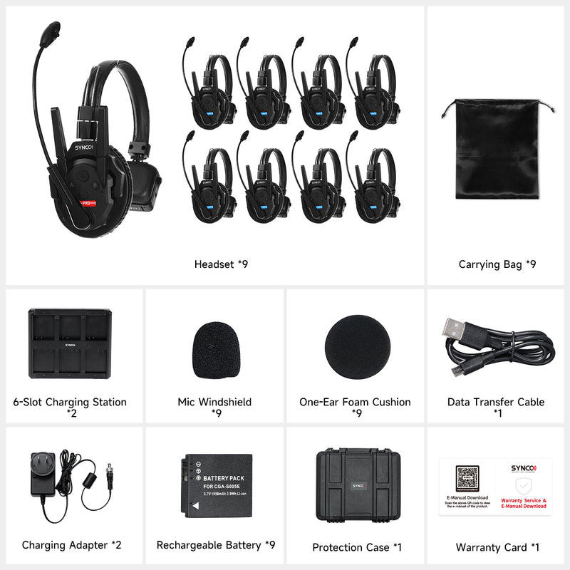 SYNCO Xtalk Xpro – Professional Wireless Intercom Headset System with Boost Mode & Multi-Group Function (Available in 1-9 Headsets)
